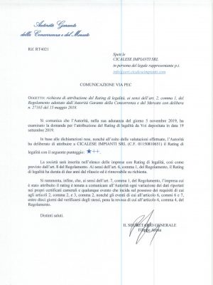 Cicalese Impainti S.r.l._Rating Di Legalità